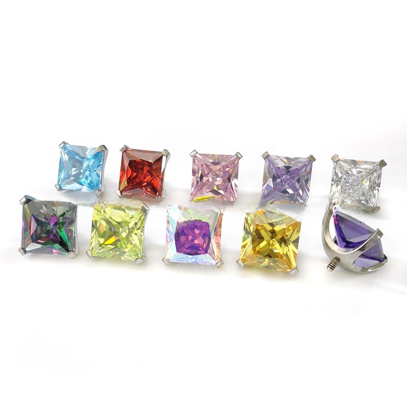 Titanium Alloy Ear Studs Claw Set Square Sugar 5A Zirconia Threaded Ear Bone Studs G23 Titanium Wedding Birthday Festival Jewelry Accessories