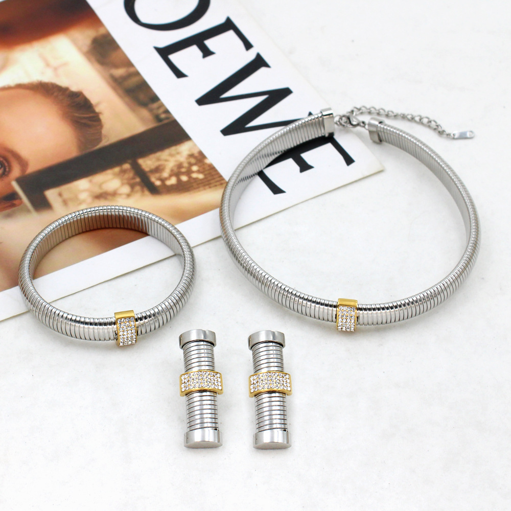 18K Gold 304 Stainless Steel PVD Coated Zircon Geometric Waterproof Non Tarnish Simple Style Cable Chain Bracelets Earrings Necklace For Women's