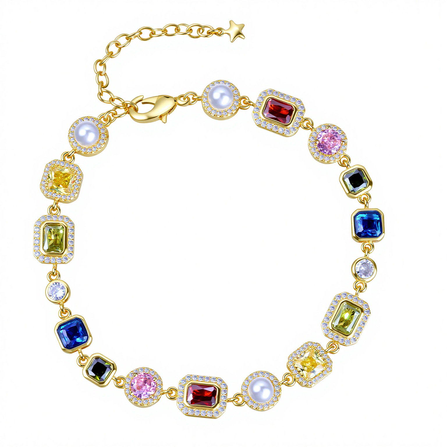 Fashion Chain Necklace Multi-Color Cubic Oxidized Zirconia Gemstone Enamel Pattern Mix Color Hip Hop Jewelry Accessory