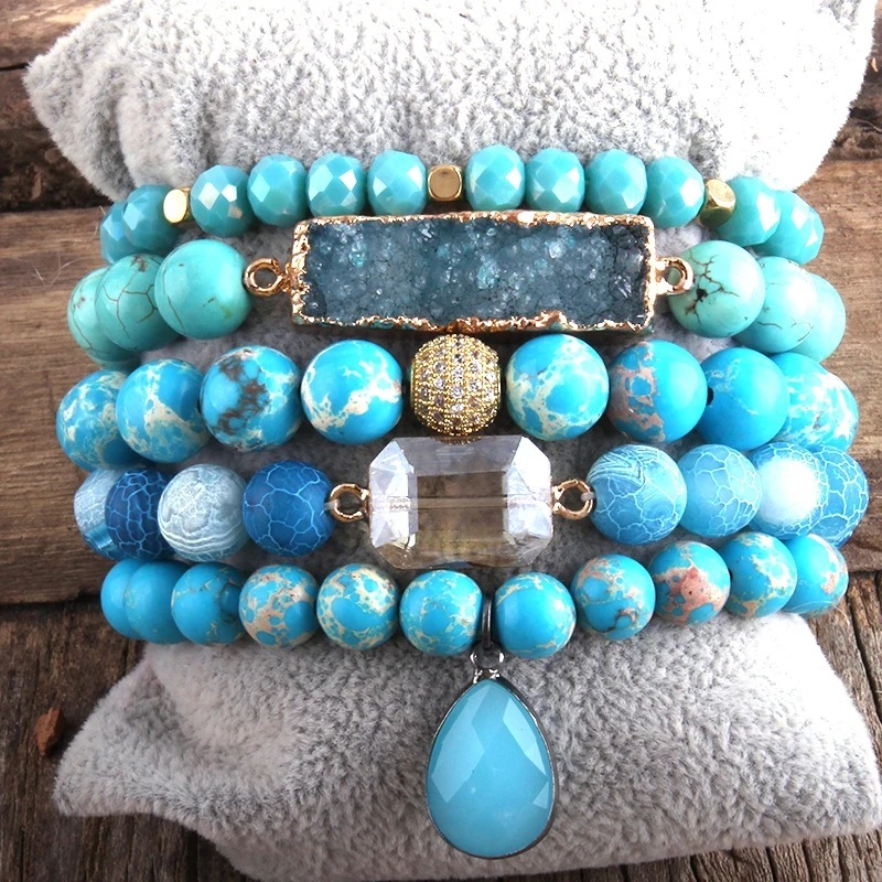 Simple Style Classic Style Geometric Natural Stone Beaded Chain Bracelets In Bulk