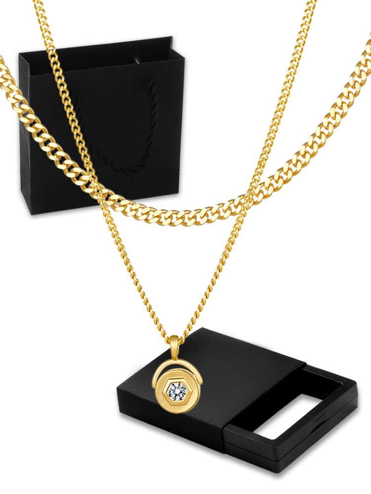 18K Gold Plated Personalized Grid Paperclip Box Multi-layer Necklace With Copper Inlaid Shiny Cubic Zirconia Pendant Set Necklace/Fashion Jewelry Gift Box Accessories/Suitable For Girlfriend Gifts And Daily Wear