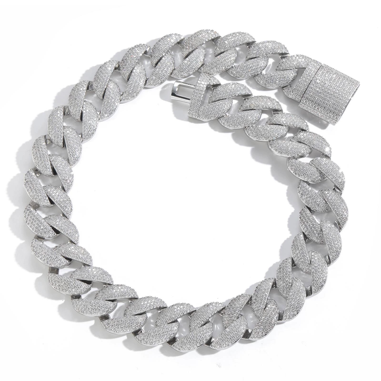 Qiji Hip Hop Necklace 22mm Wide Bubble Cuban Chain 5 Rows Diamond Personality Dominant Trendy Zircon Men's Jewelry Accessory