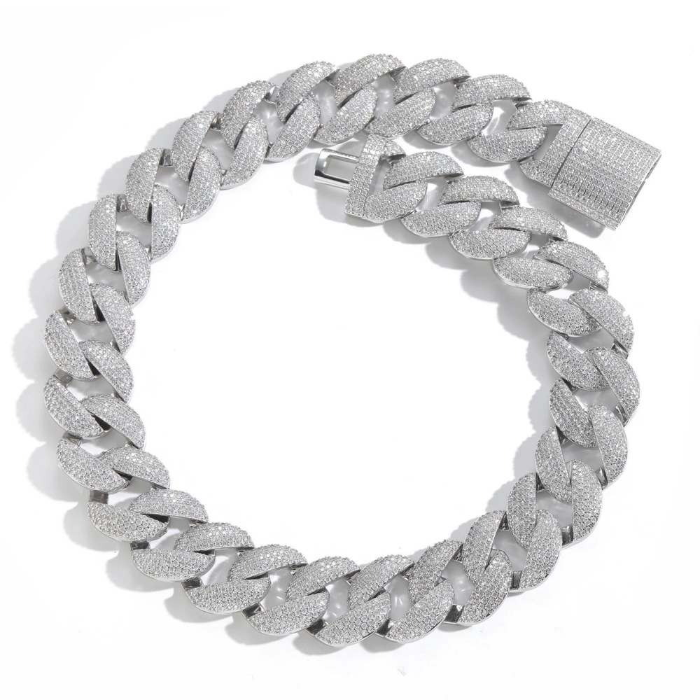 Qiji Hip Hop Necklace 22mm Wide Bubble Cuban Chain 5 Rows Diamond Personality Dominant Trendy Zircon Men's Jewelry Accessory