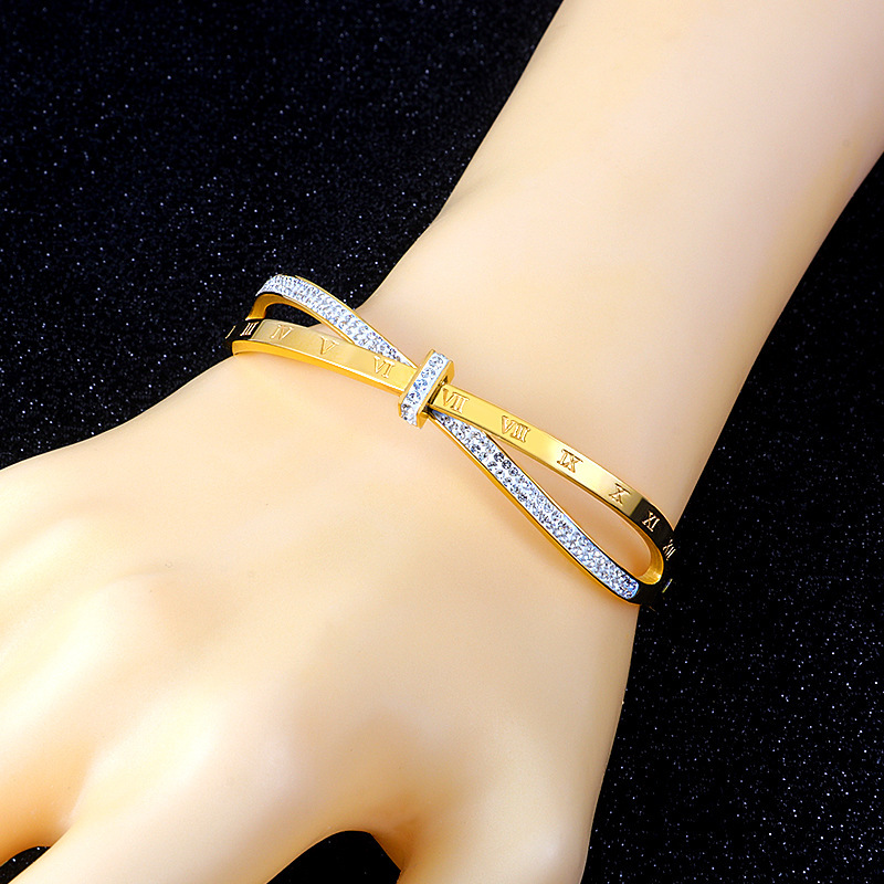 Basic Classic Style Geometric Stainless Steel Inlay Zircon Bangle