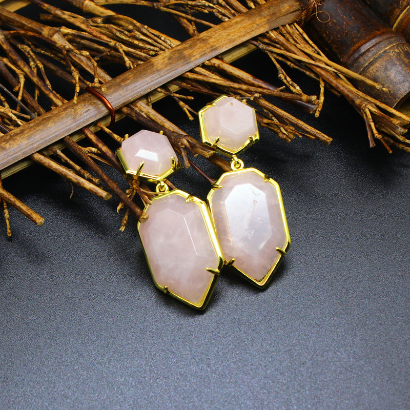 Luxurious Natural Stone Crystal Earrings Plated 24K Gold Women's Small Accessories Geometric Pattern Exaggerated Style