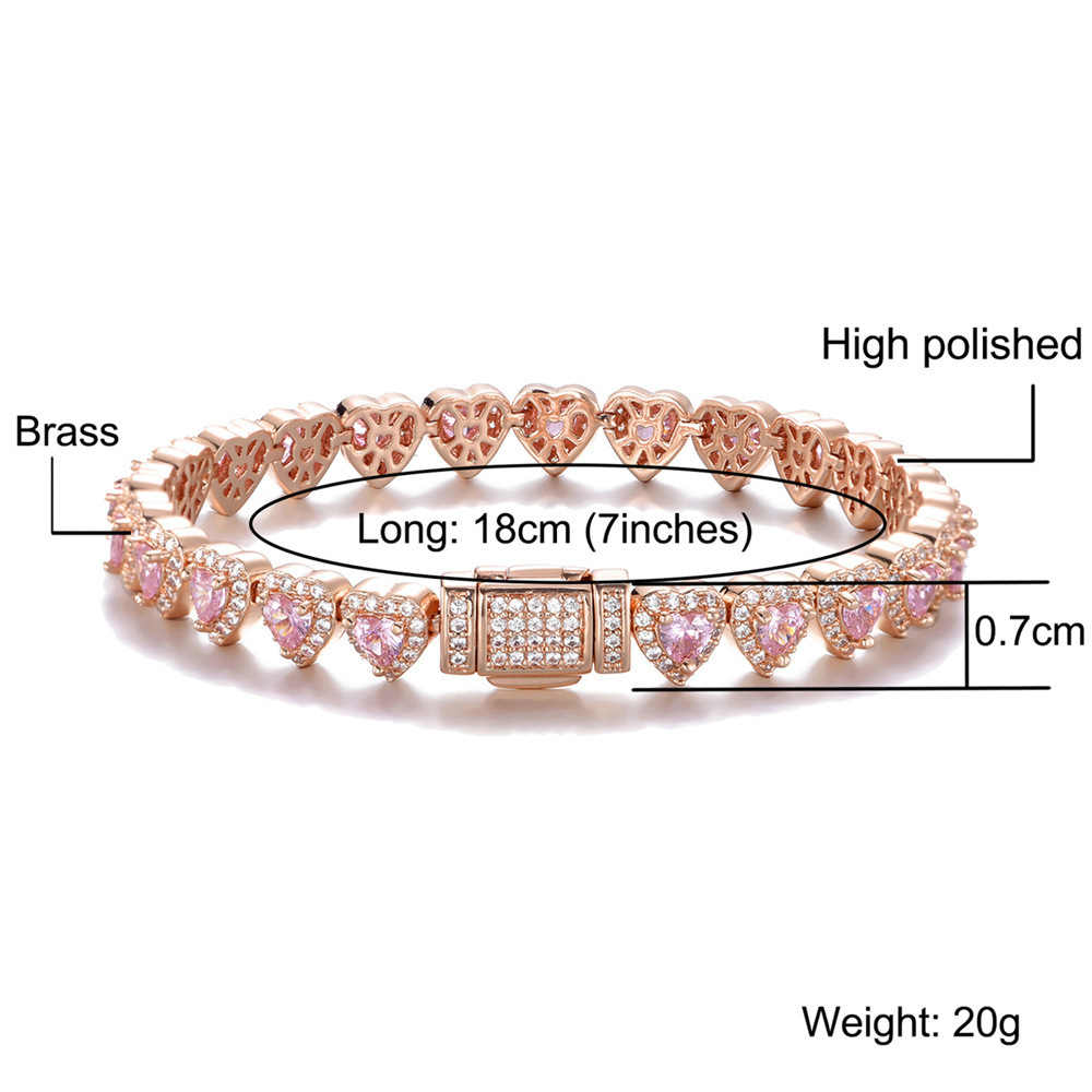 Fashionable Unisex 7mm Heart Shaped Zirconia Necklace Luxury Style Spring Buckle Ice Sugar Chain Accessory For Men And Women