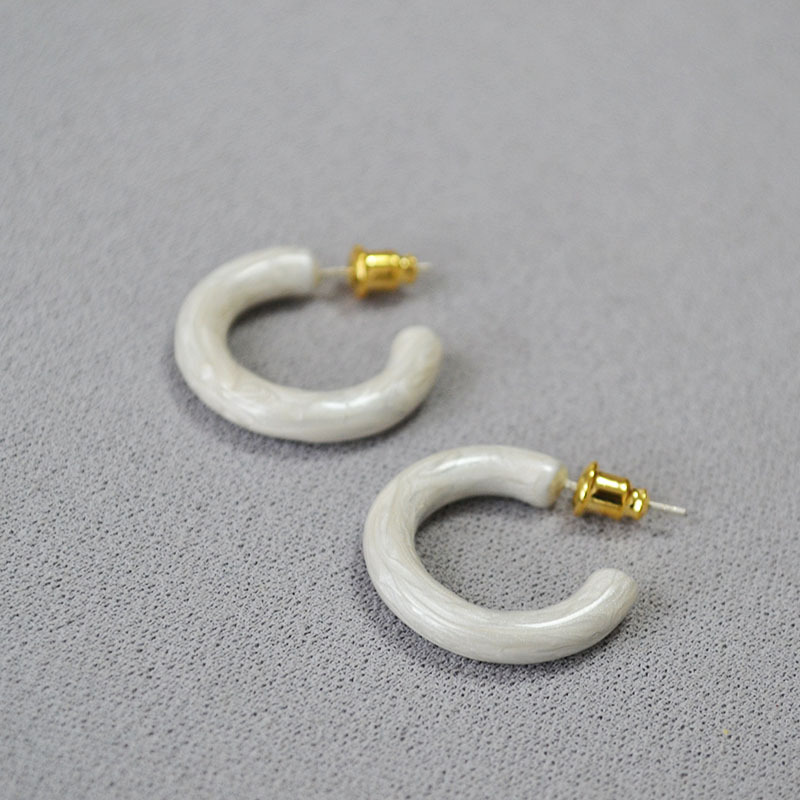 Fashionable Handmade Enamel Circle C-Shape 925 Silver Needle Trendy Earrings Women's Jewelry Accessories Geometric Pattern