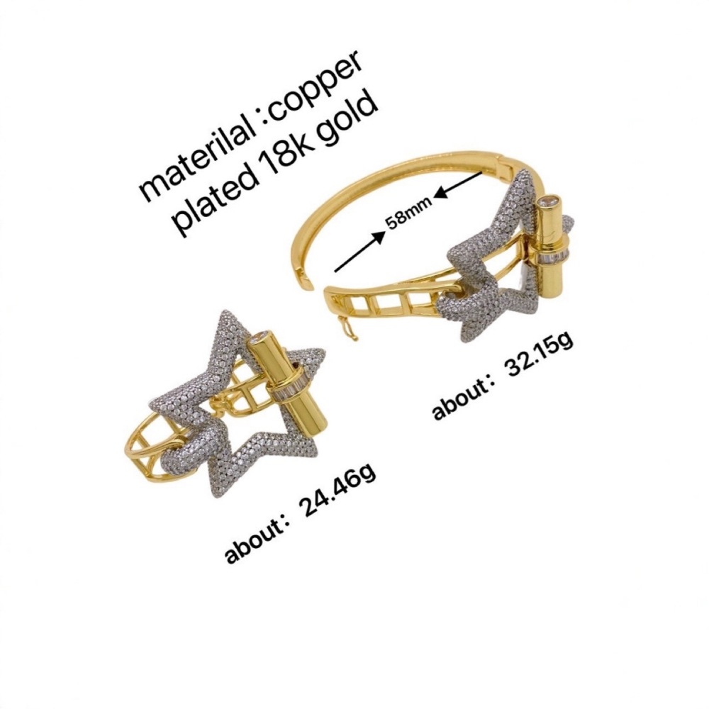 New OT Series Ring Bracelet Set Luxury Polished Star Surface Smooth Bracelet Ring Combo Elegant Fashion Copper Plated Accessories