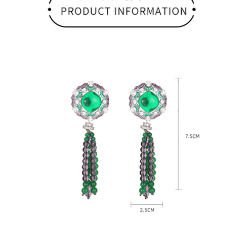 Retro Chinese Style Tassel Earrings 18K Gold Plated Emerald Handmade Beaded Fashion Personality Women's Jewelry Accessories