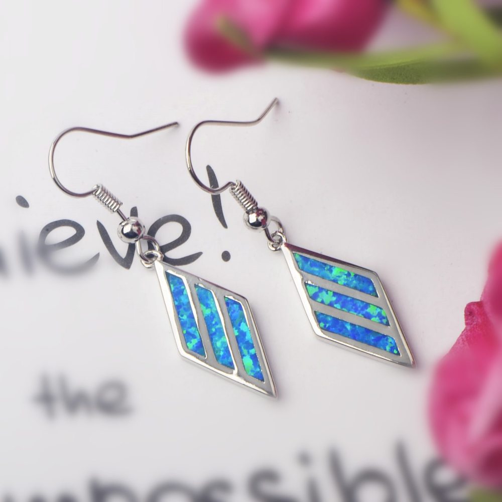 Delightful Diamond Shape Opal Earrings For Girls Cute Simple Style Copper Jewelry Accessories Tiktok Hot Sale