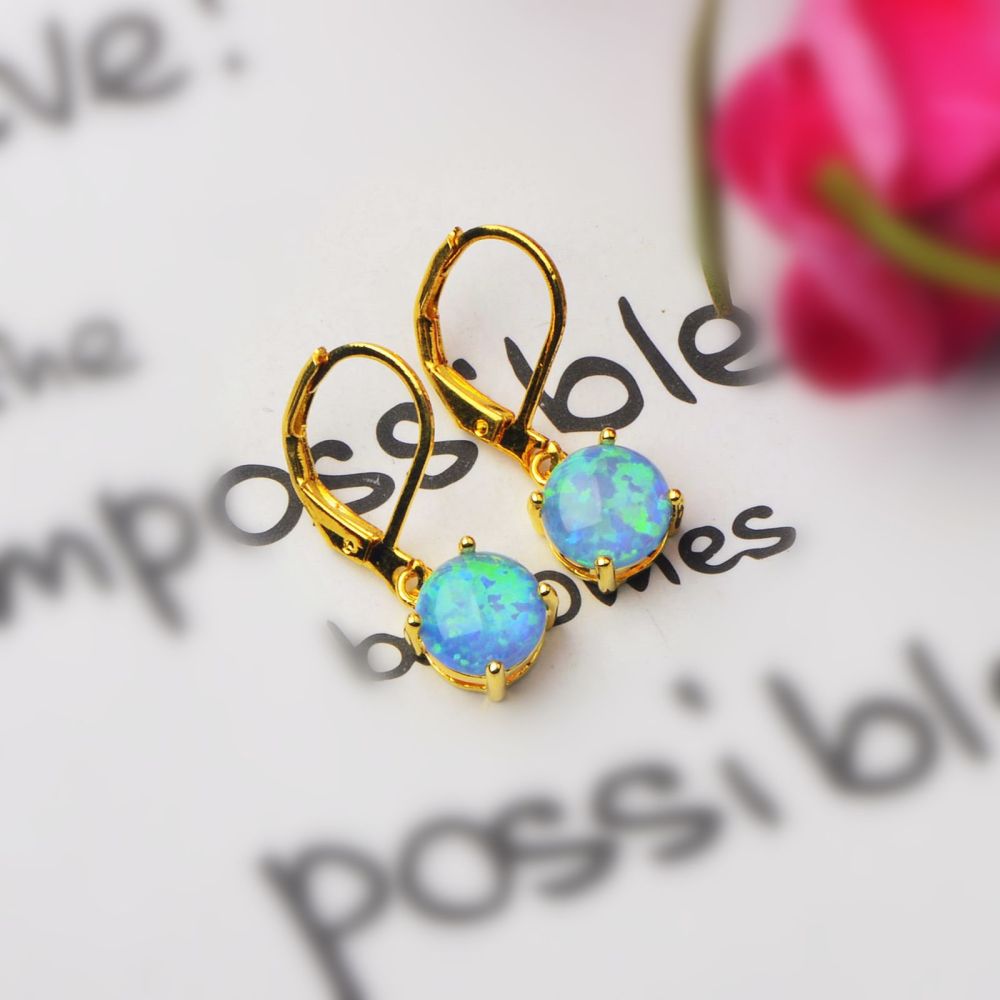 Simple Round Opal Earrings TikTok Ins  Style Jewelry Accessories Copper Material Holiday Style