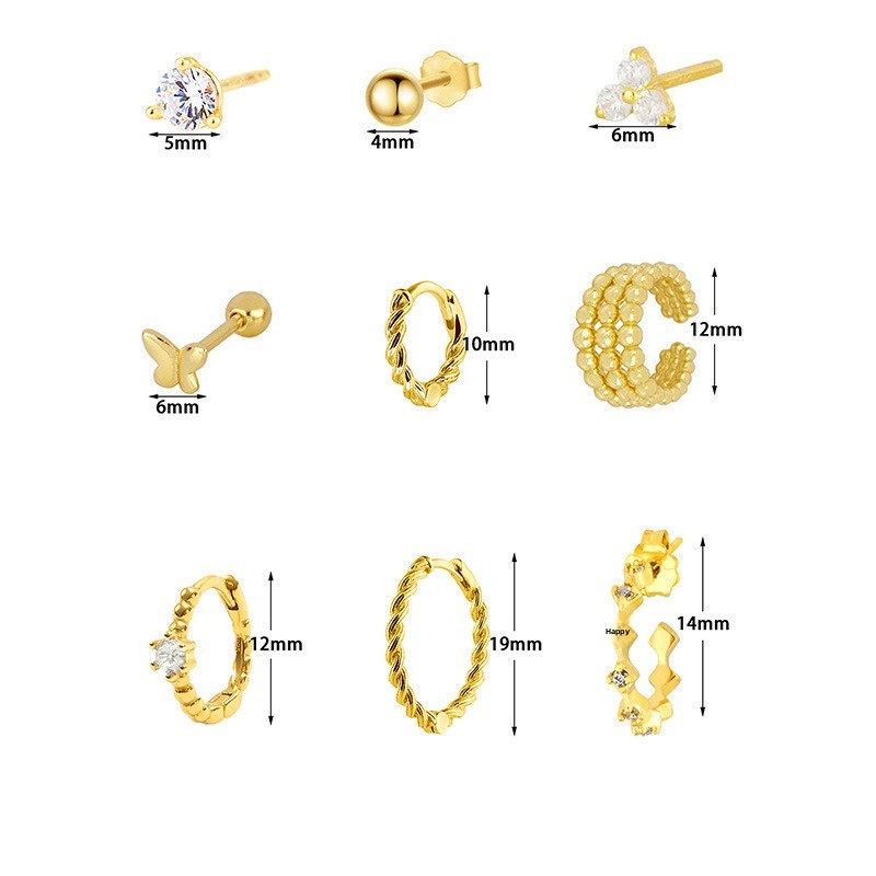 Zircon Earrings Set Ladies Minimalist Ear Bone And Ring Jewelry Accessories