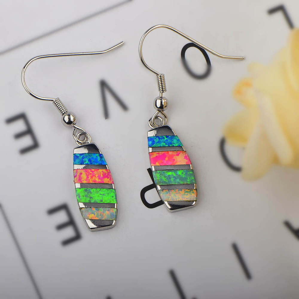 Colorful Women's Opal Long Rectangle Simple Style Jewelry Earrings Fashionable TikTok Ins European Style Jewelry Accessories