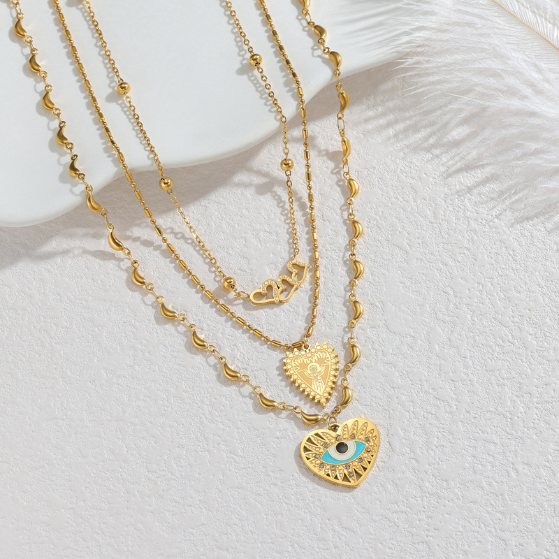 Stainless Steel Devil's Eye Heart Sweater Chain Necklace For Women Design Accessories Skull Head Dot Sentence Necklace