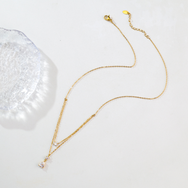 New Smart Water Drop Diamond Necklace Stainless Steel Plated 18K Gold Double Layer Clavicle Chain Autumn And Winter Sweater Coat Accessories