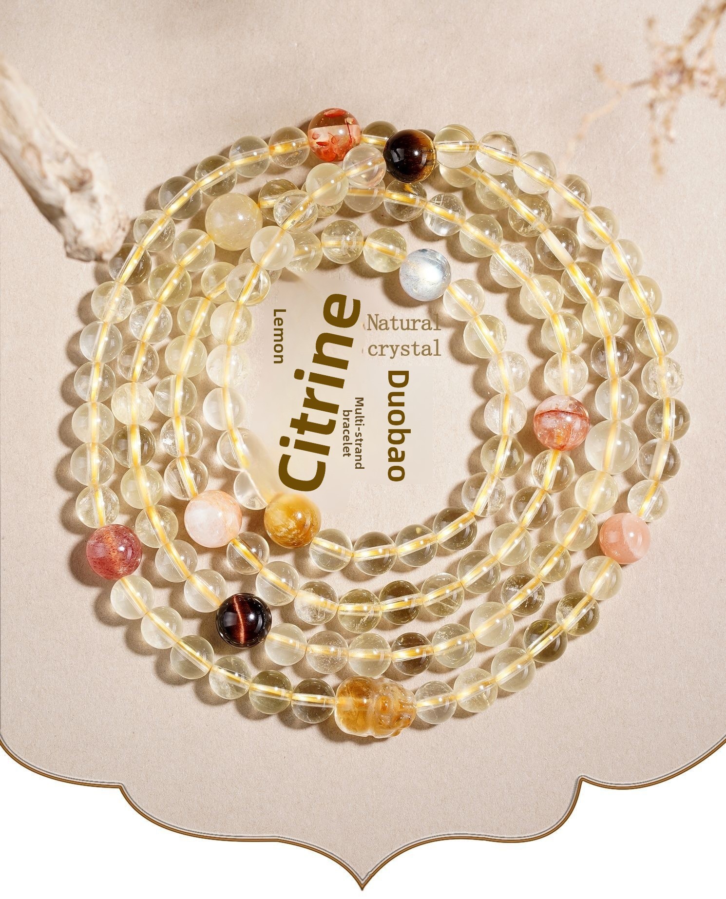 Natural Lemon Yellow Crystal Bracelet Multi-layered Fashion Original Hair Color Women's Style Hand Chain Geometric Pattern