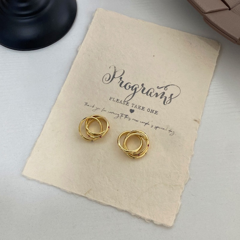 Classic Three- Ring Geometric Gemstone Rings Stylish Retro Fashionable Midi Rings Copper Material  Style