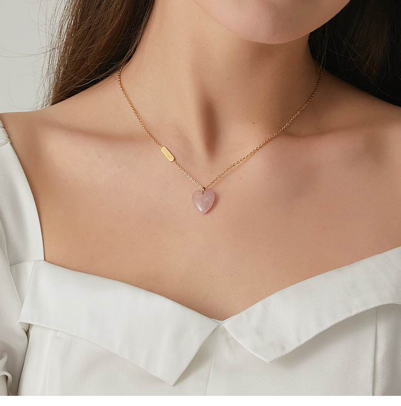 Wholesale Jewelry Fashion Heart Shape 304 Stainless Steel Natural Stone 18K Gold Plated Gold Plated Stainless Steel Necklaces