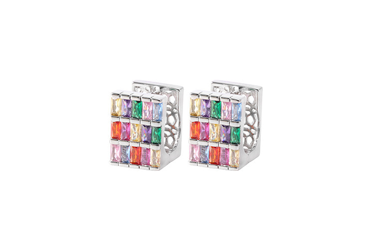 Elegant Geometric Pattern Zircon Earrings Colorful Square Heavy Work Gold Plated Luxury Women's Fashion Jewelry Accessories