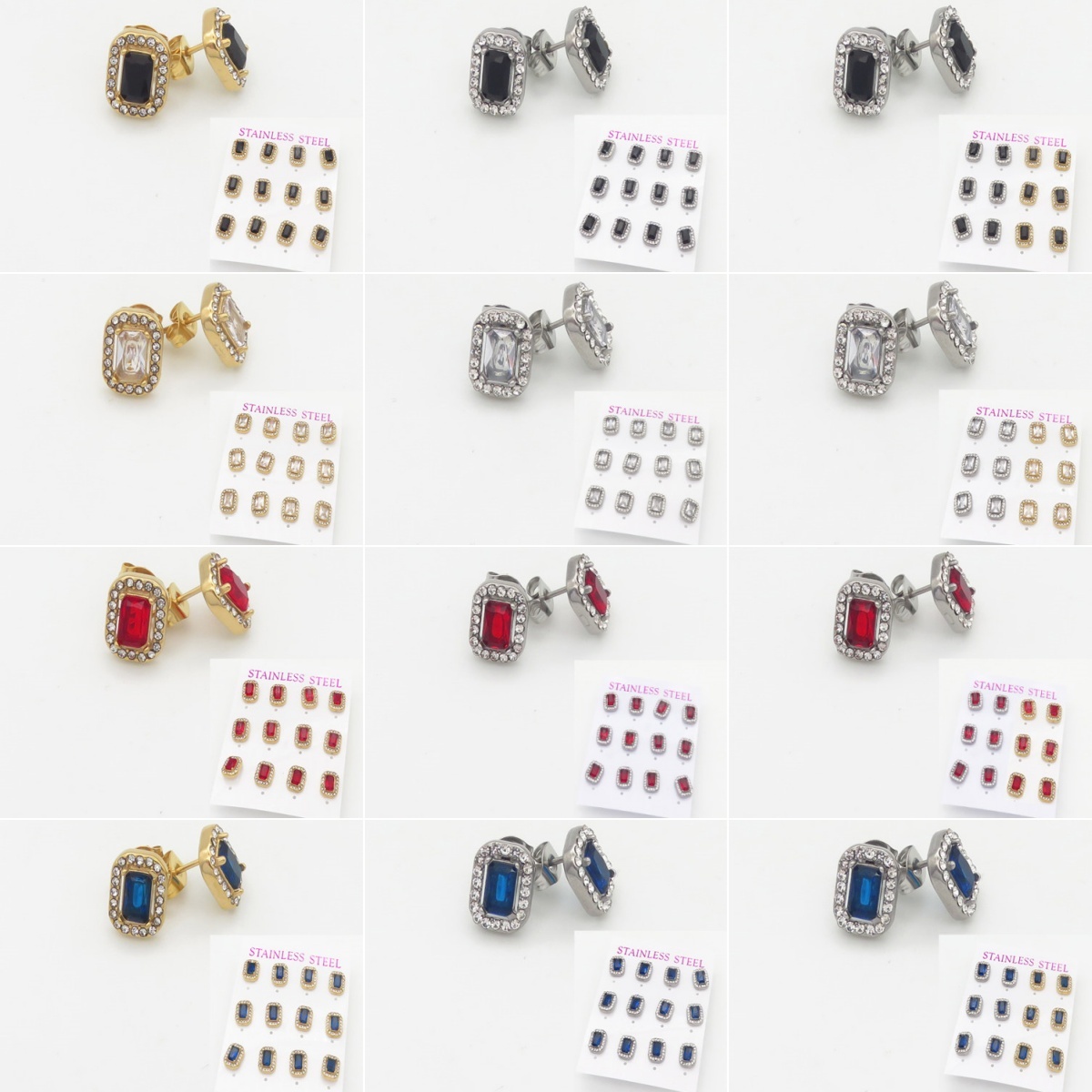INS New  Fashion Titanium Steel Square Stud Earrings 18K Gold Stainless Steel Love Element Earrings Niche Design High Earrings Women's Stud Earrings