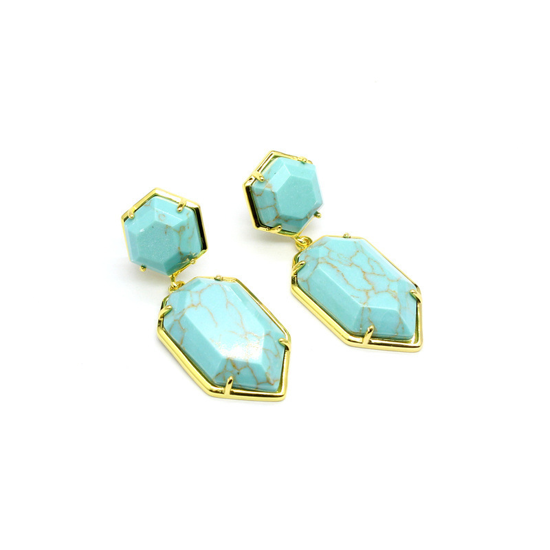 Luxurious Natural Stone Crystal Earrings Plated 24K Gold Women's Small Accessories Geometric Pattern Exaggerated Style