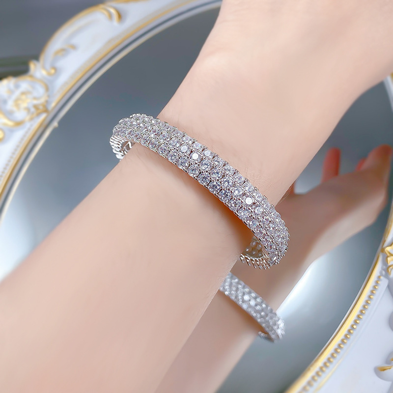 Fashionable Full Diamond Copper Bracelet Unisex Geometric Patterned Jewelry Wish Bestseller Style For Men And Women