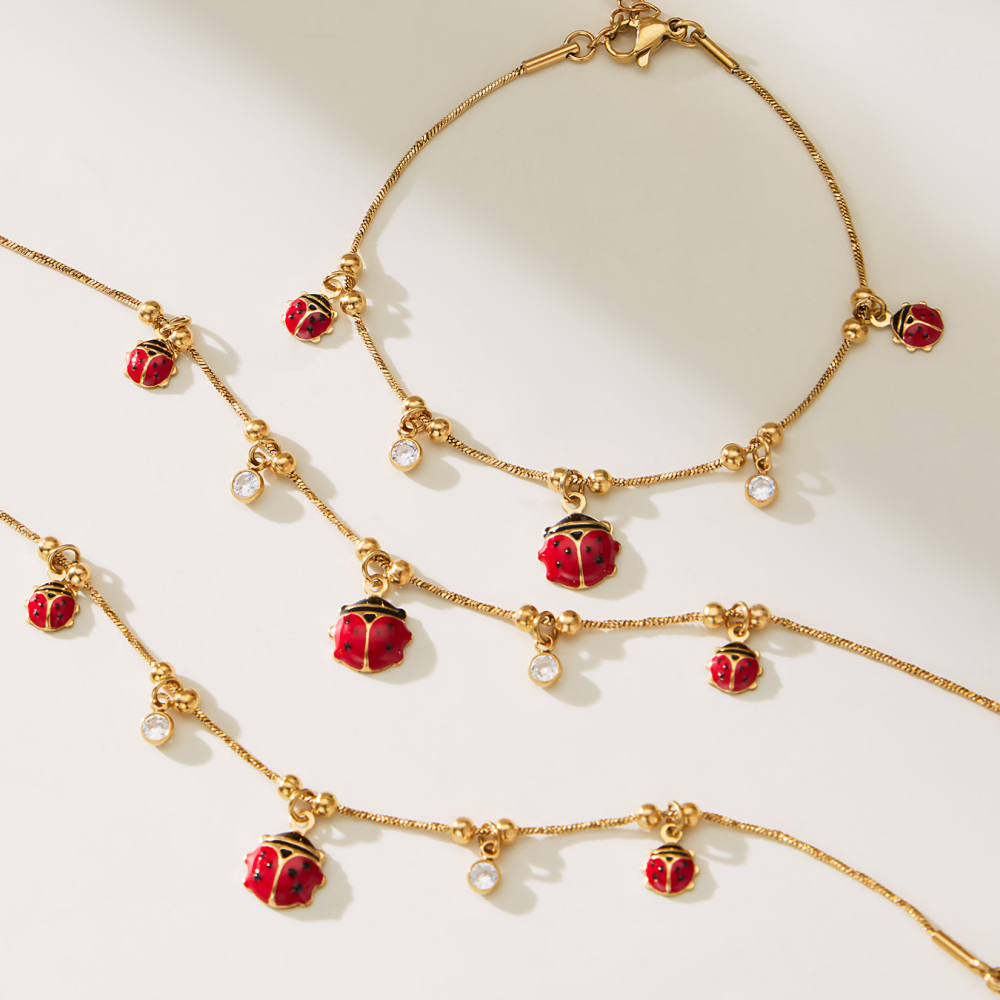 304 Stainless Steel DIY Multi Pendant Necklace Bracelet Ladybug Zircon Jewelry Accessories Geometric Vacuum Plating