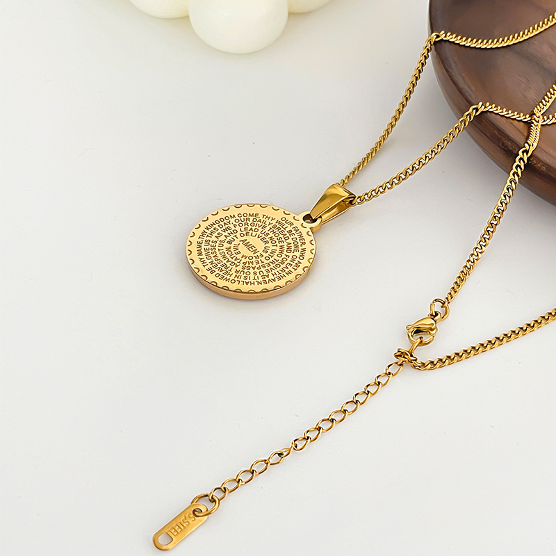 304 Stainless Steel Round Ion Plating (IP) Rhinestones Real Gold Plated Simple Style Classic Style Waterproof Non Tarnish Plating Inlay Conventional Connection Gold Pendant Necklace