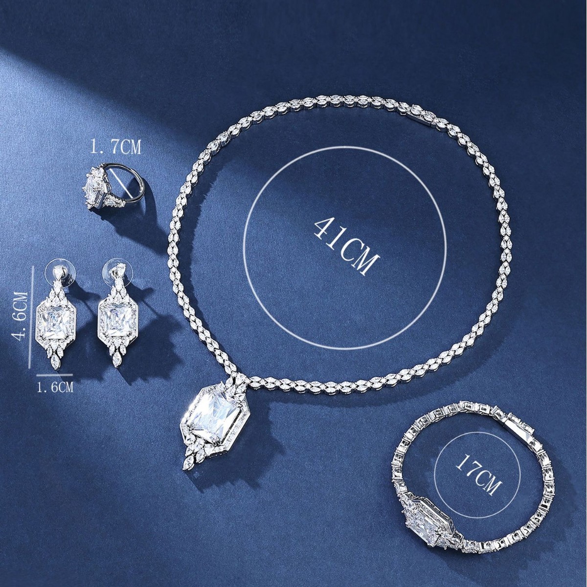 Exaggerated Wedding Jewelry Set Luxury Original Design Diamond Shape Necklace Bracelet Earrings Ring Couple Matching Accessories