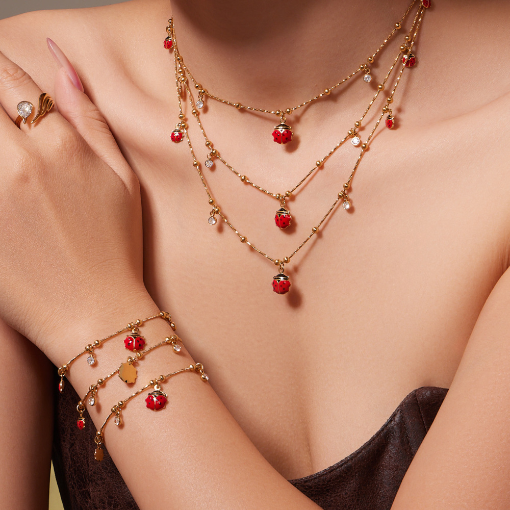 304 Stainless Steel DIY Multi Pendant Necklace Bracelet Ladybug Zircon Jewelry Accessories Geometric Vacuum Plating