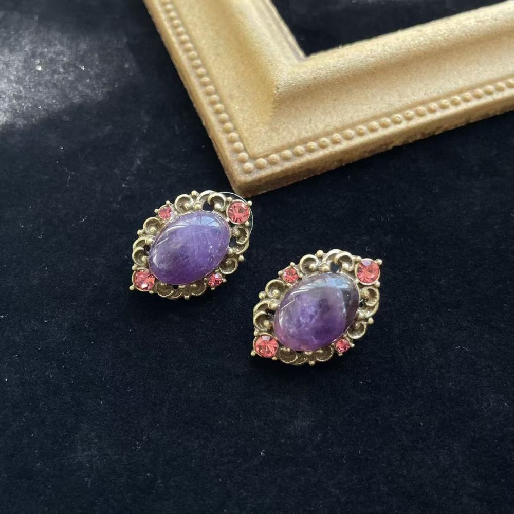 Vintage Purple Natural Stone Earring Copper Small Design Earrings Accessories Women Geometric Pattern