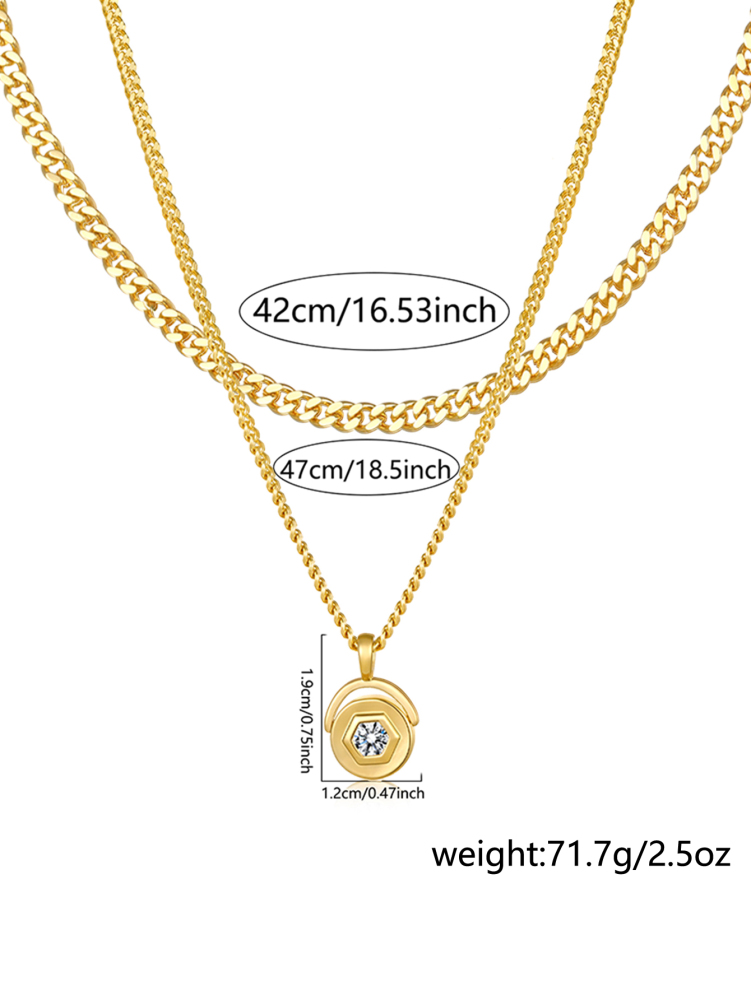 18K Gold Plated Personalized Grid Paperclip Box Multi-layer Necklace With Copper Inlaid Shiny Cubic Zirconia Pendant Set Necklace/Fashion Jewelry Gift Box Accessories/Suitable For Girlfriend Gifts And Daily Wear