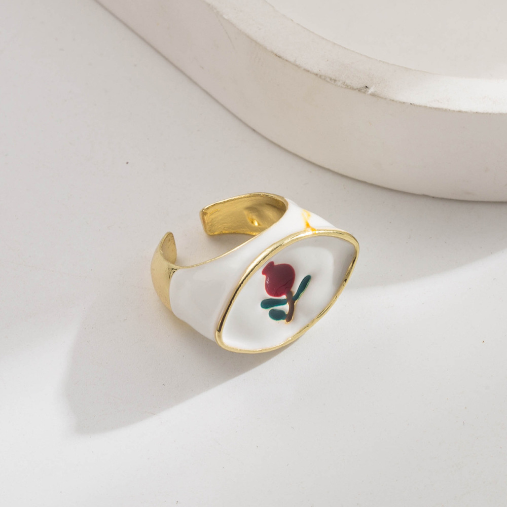 Three-Piece Devil's Eye Series  Copper Plated Gold Drip Oil Flower Tree Adjustable Open Rings Accessories