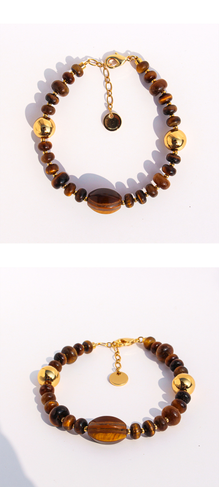 Original Design High-End Natural Tiger Eye Stone Gold Round Bead Necklace Bracelet Waterdrop Earring Set For Ladies Fashion Jewelry Accessories