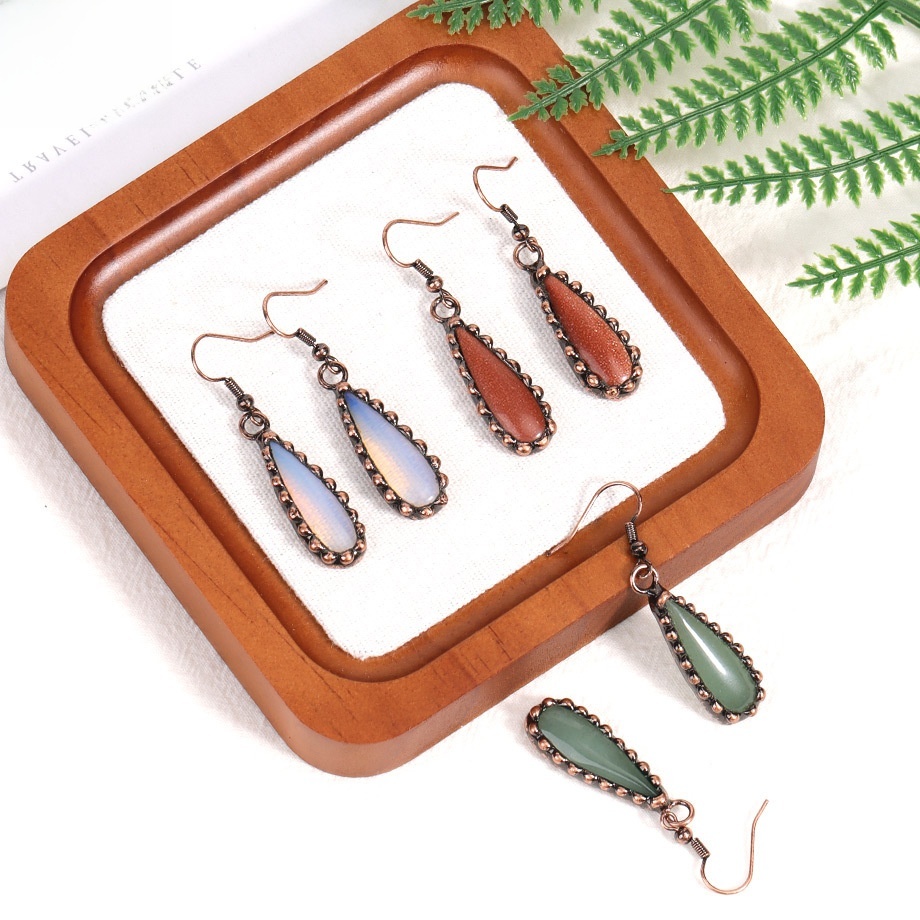 Retro  Natural Crystal Waterdrop Earrings Long East Ling Gold Sand Green Drop Ear Jewelry Accessories