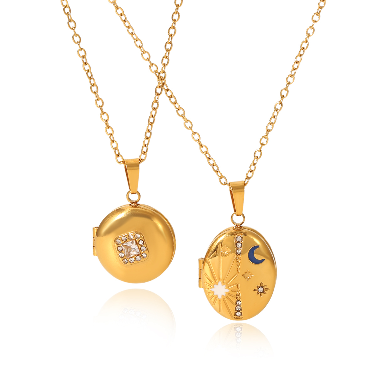 304 Stainless Steel Round PVD Coated Zircon 18K Real Gold Plated Modern Style Artistic Waterproof Non Tarnish Inlay Cable Chain Lobster Trigger Clasp Closure Gold Pendant Necklace