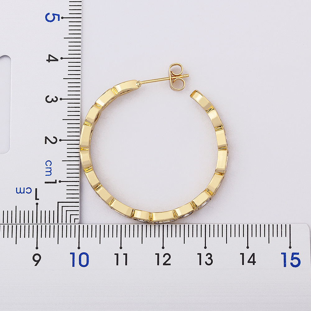 True Gold Plated Copper Heart Square Geometric Micro Paved Zirconia Large Earrings New Style Fashion Jewelry Accessories