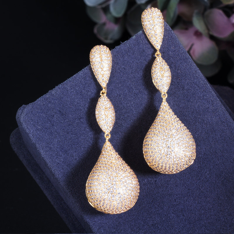 1 Pair Classic Style Geometric Inlay Copper Gem Drop Earrings