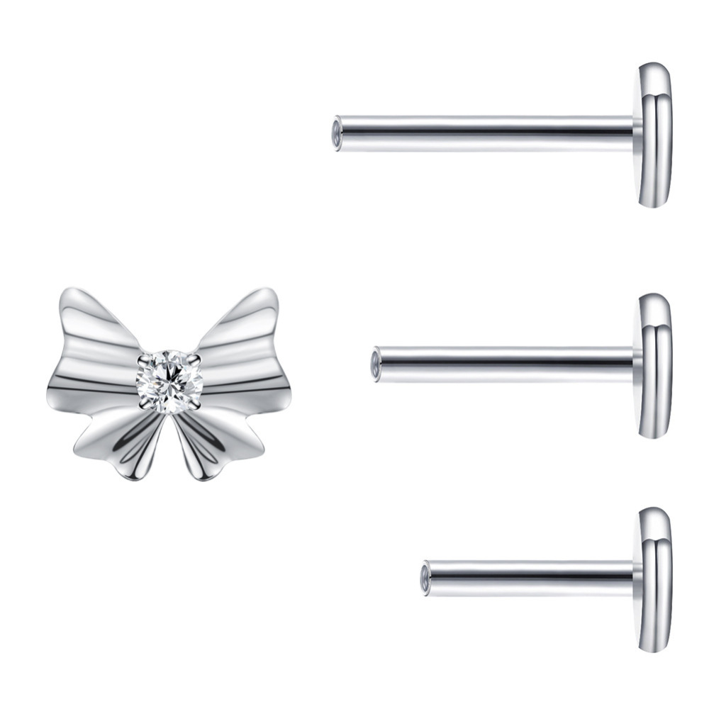 G23 Titanium Material Zircon Threaded Flat Back Earrings Ear Bone Stud Nose Stud Polished Piercing Jewelry Ear Accessories