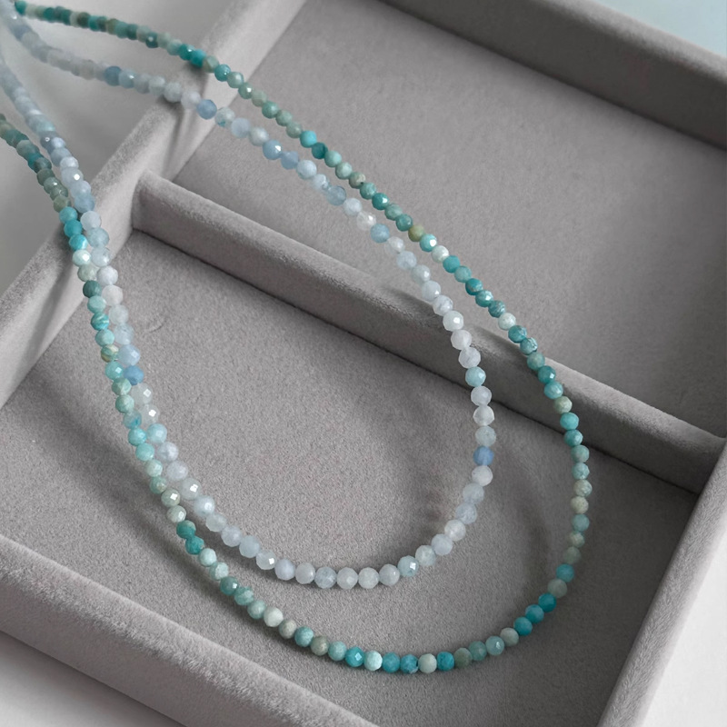 Natural Stone Sea Blue Beads Necklace Women's Summer Lockbone Chain Non-fading Luxury Unique Choker Jewelry Accessories