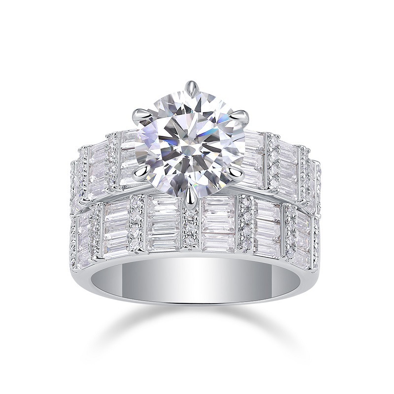 925 Sterling Silver Moissanite Geometric Rings GRA Certificate