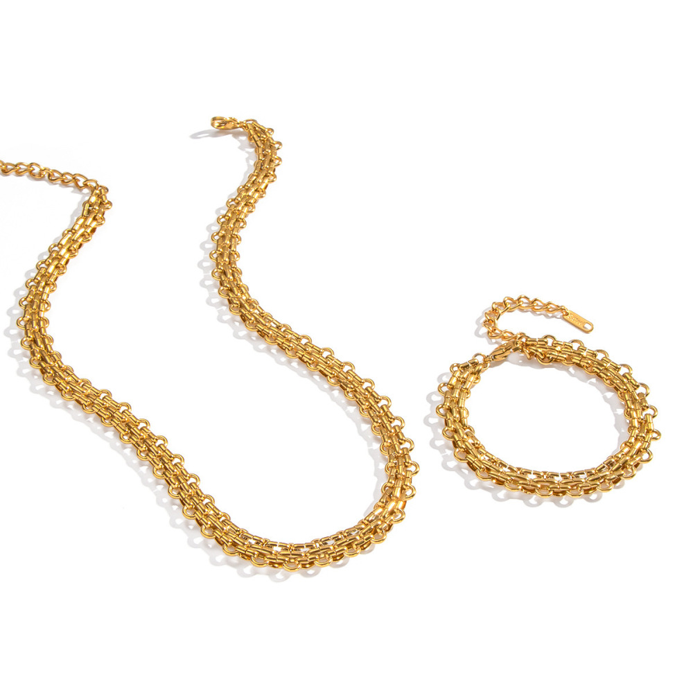 Handmade Stainless Steel Electroplated 18K Gold Jewelry Set For Women U-shaped Necklace Bracelet Set Accessories