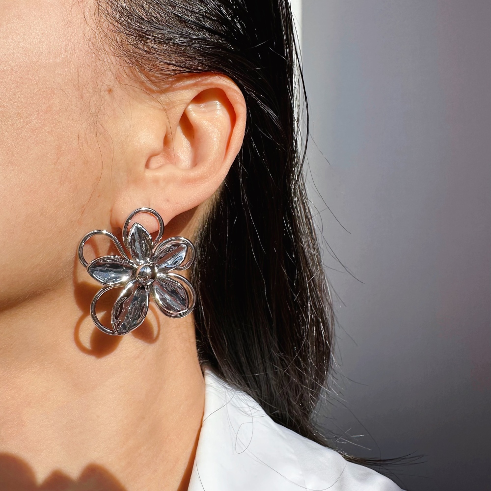 3D Hollow Large Flower Stud Earrings Artistic Line Petal Earrings Women's Accessories 1134 Geometric Hypoallergenic