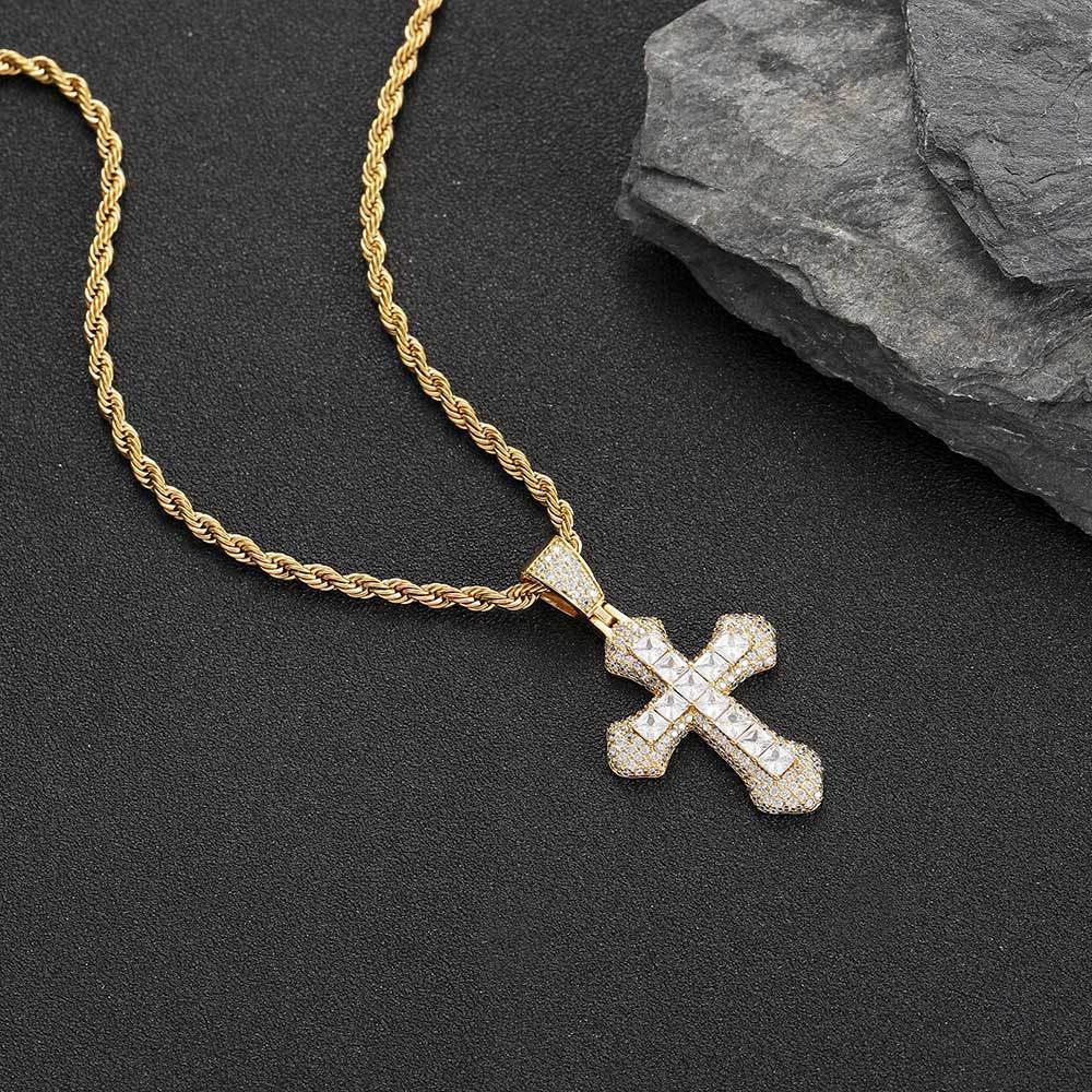 Inlaid Zircon Cross Necklace For Men And Women Trendy Wild Cuban Link Chain Accessories Couple's Pendant Wholesale