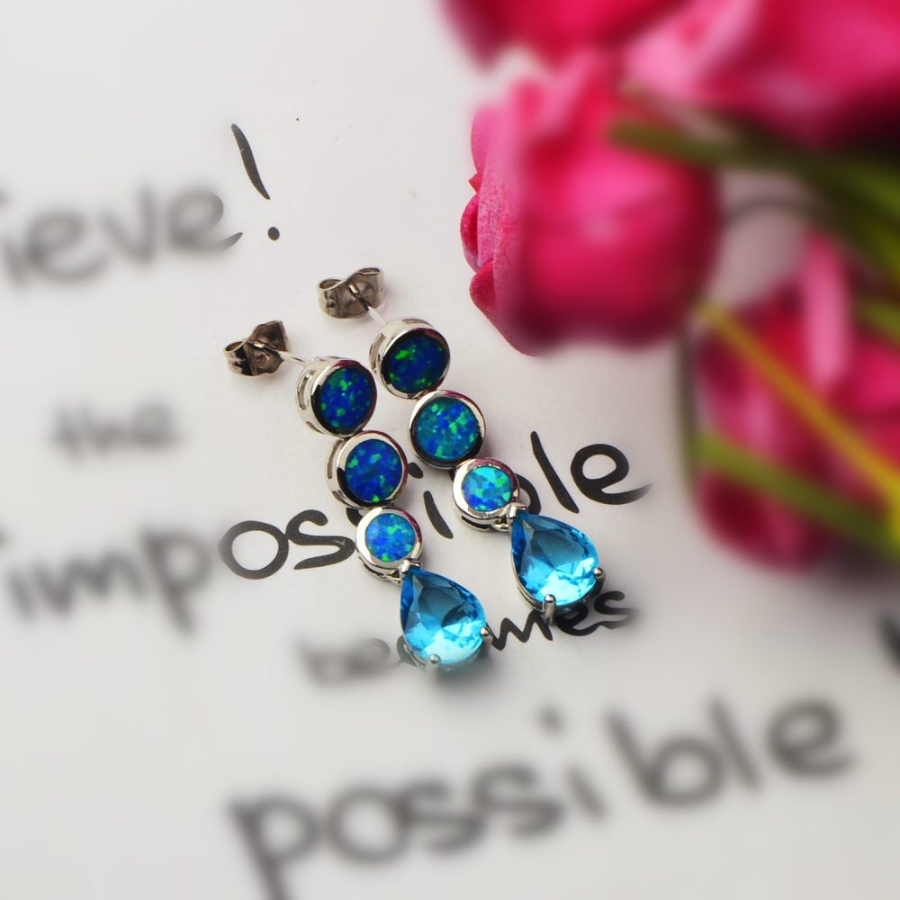 Opal Waterdrop Shaped Earrings Simple  Style Jewelry Accessories Copper Material Holiday Style Craft