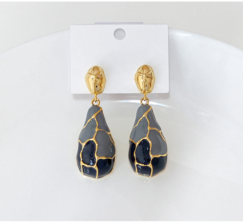 Fashionable Vintage Striped Drip Glaze Earrings For Women French Style Cracked Pattern Puzzle Drop Earrings Water Pattern Accessories