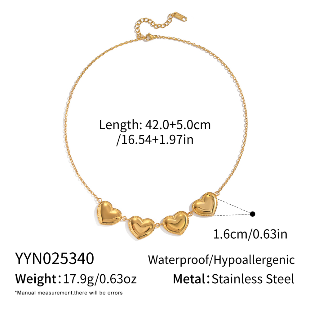 Old Money Style Exaggerated Personality Heart Necklace Choker For Women 201 Stainless Steel Casual Matching Accessories Jewelry Eco-friendly Vacuum Electroplating Furnace Plated 18K Real Gold Lobster Clasp Elegant Feminine Style Romantic