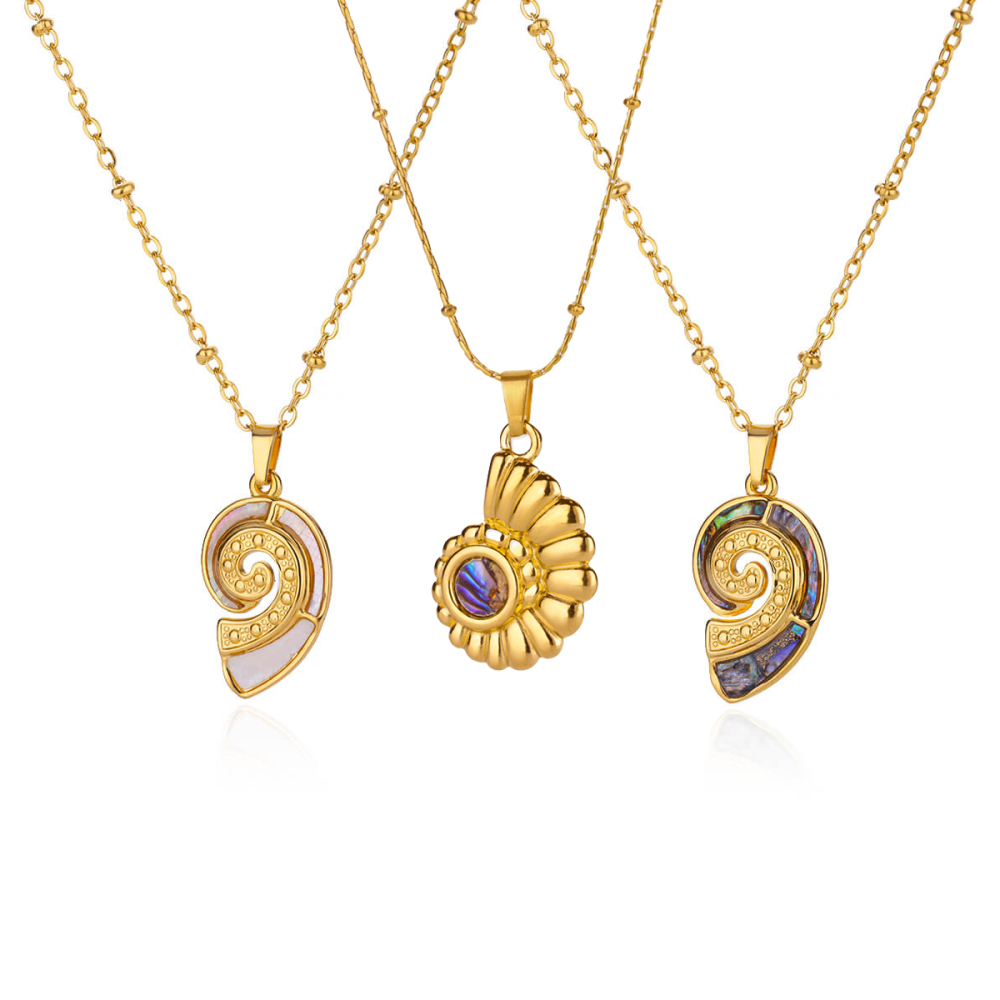 3pcs/set 18K Gold Plated Conch Jewelry Set Stainless Steel Necklace Three-piece Set Ocean Lucky Conch Style Enamel Craft Jewelry Set Accessories Daily Vacation Wear Valentine's Day Gift