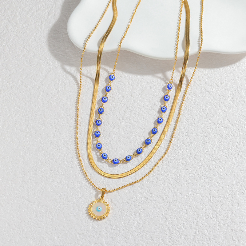 18K Gold Plated Long Necklace Stainless Steel Material Multi-layer Devil's Eye Sweater Chain Jewelry Accessories For Women