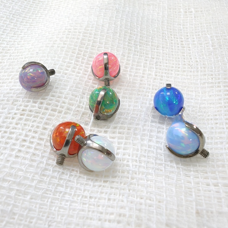 F136 Titanium Opal Ball Ear Studs Three Prong Set Round Ball Piercing Jewelry Accessories Tongue Rings Unisex Wedding Birthday